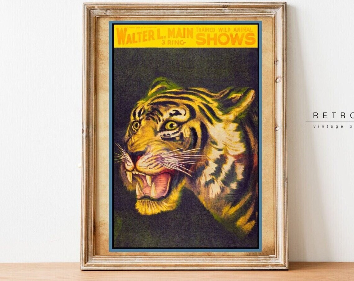 Walter L Main Circus Roaring Tiger Vintage Wild Animal Show Poster