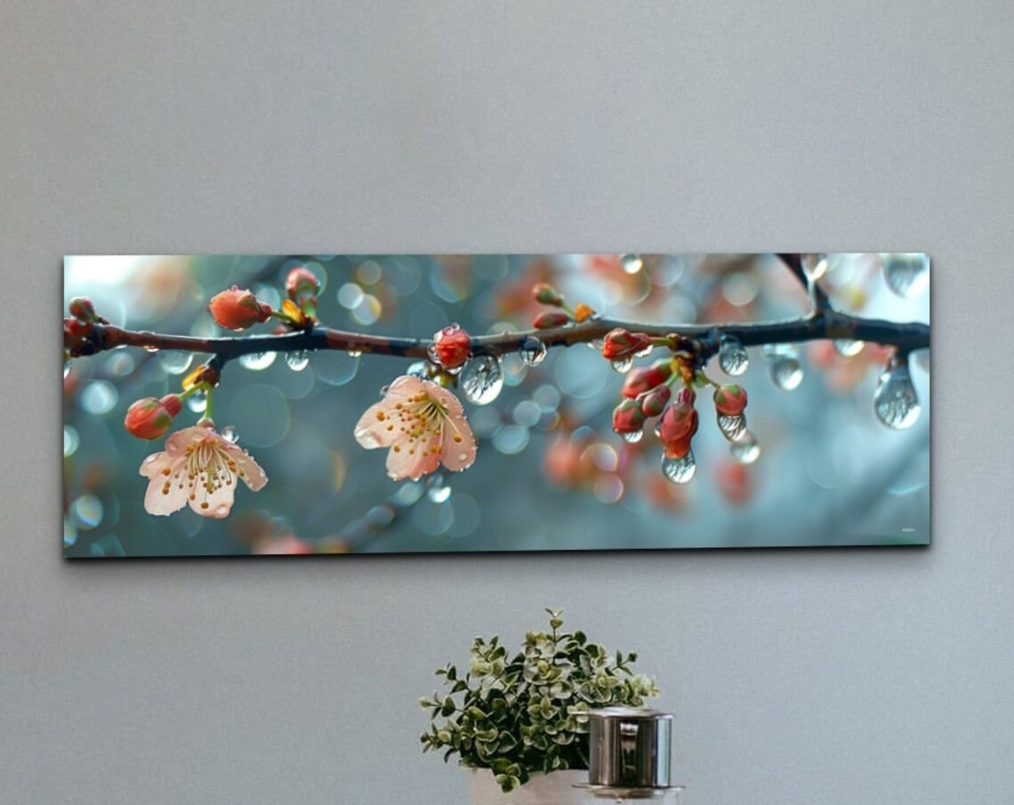 Spring Rain Drops Nature Art Print, Modern Decor