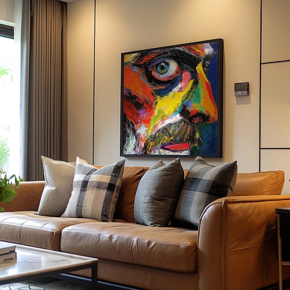 Abstract Expressionist Face Bold Color Acrylic Painting Modern Art Poster