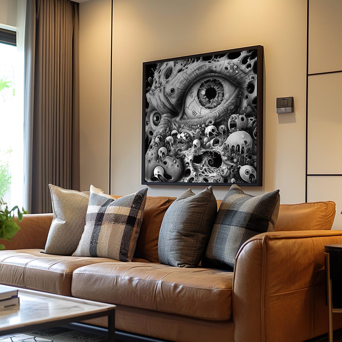 Black and White Surreal Eye Skull Psychedelic Art Poster Home Decor
