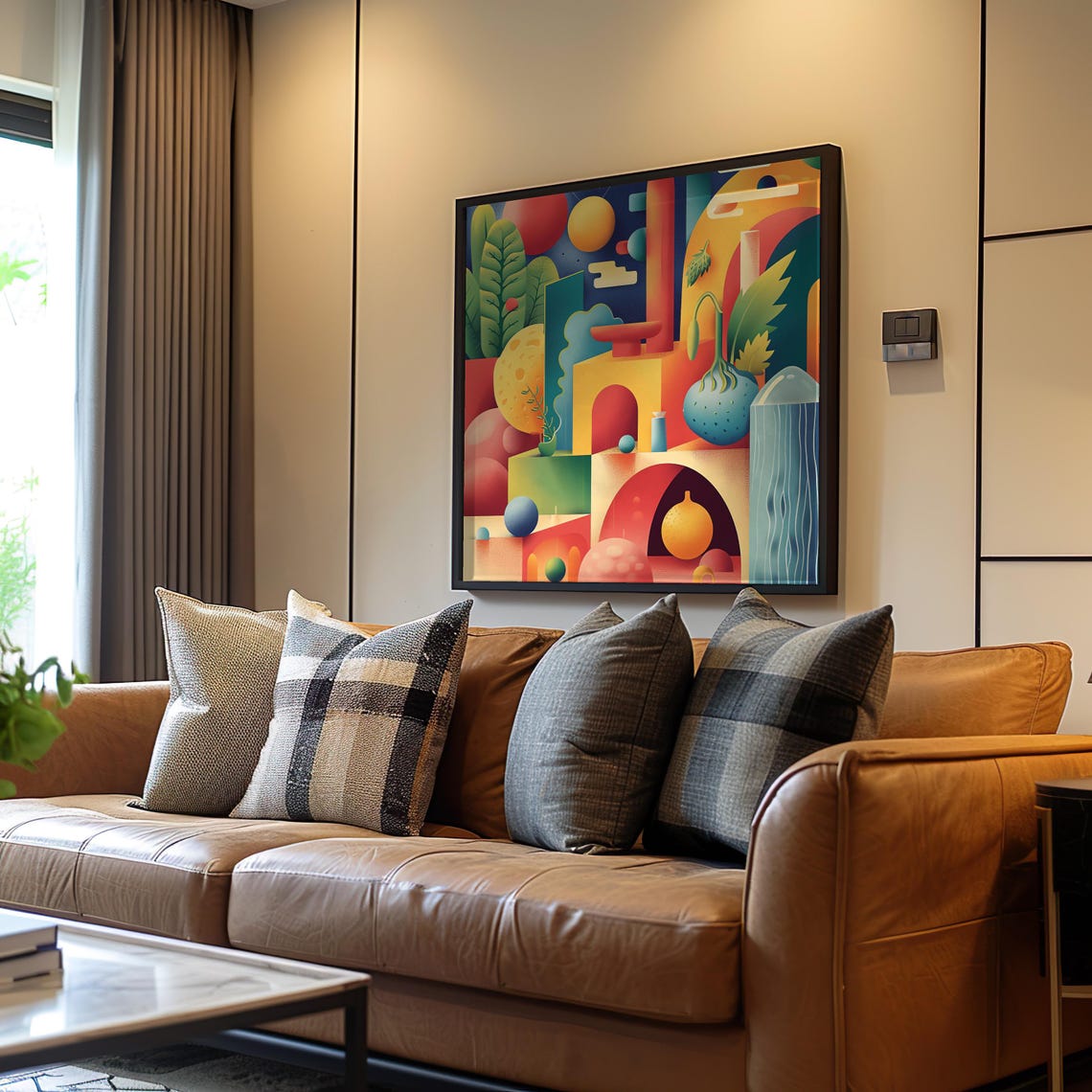 Colorful Geometric Abstract Blocks and Curves Modern Art Poster