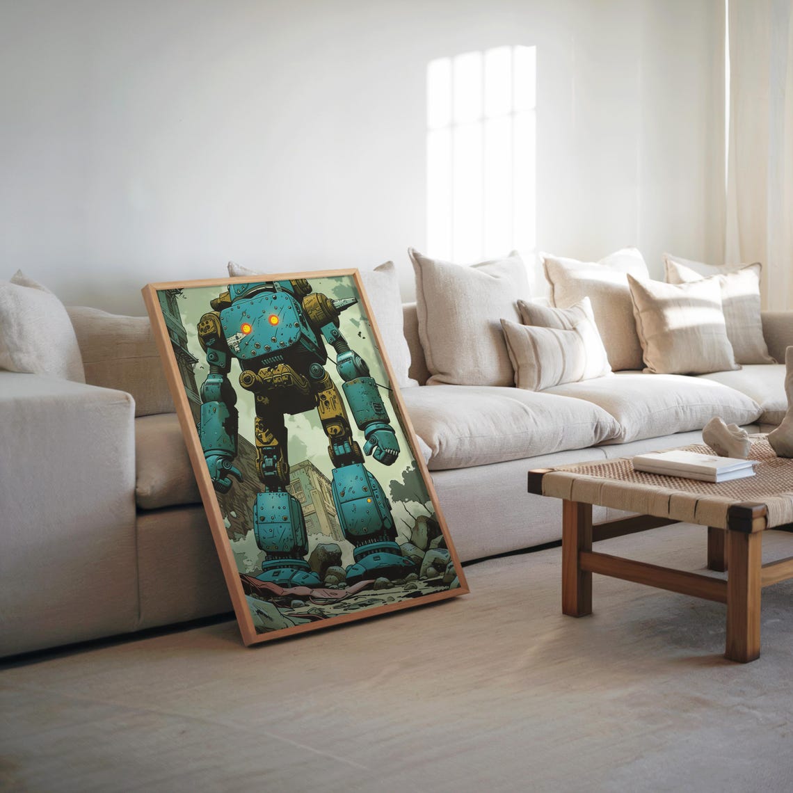 Retro Futuristic Steampunk Giant Robot Comic Book Art Poster