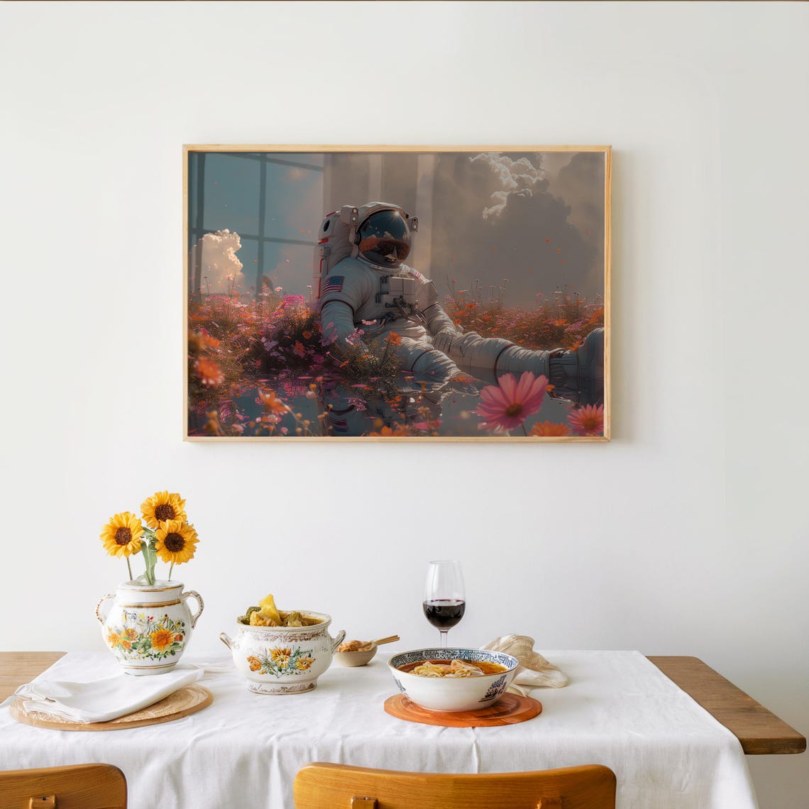 Astronaut Amidst Blossoms Vaporwave Style Poster Photo Manipulation 3d Rendering Pallet 11026 Scifi
