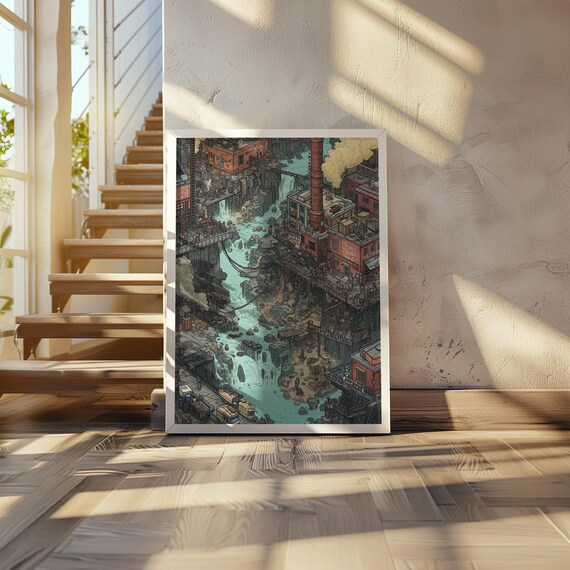 Steampunk Cityscape Maximalist Urban Art River Scene Muted Color Palette Cinematic Ambiance Intricate Pixel 20 X 28