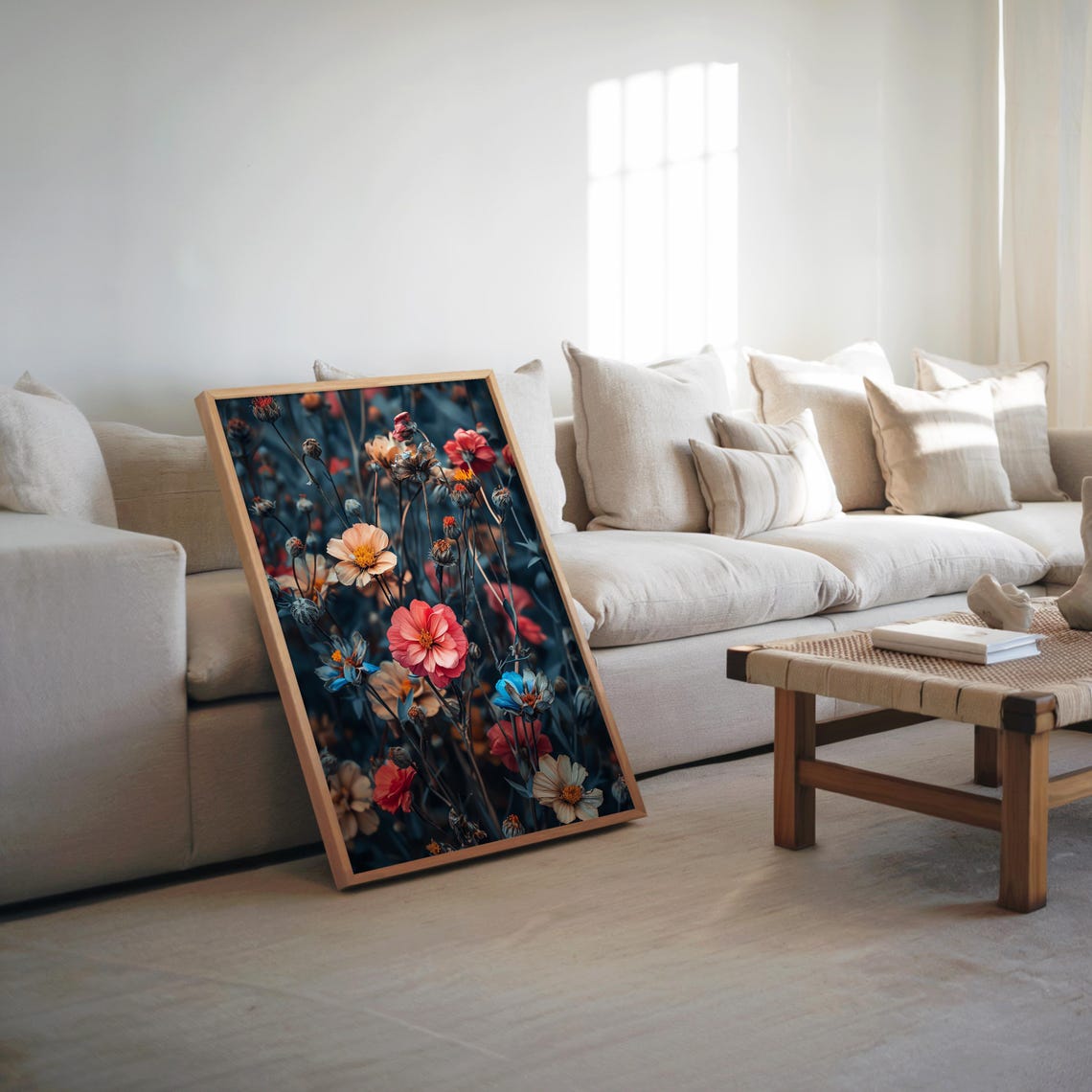 Wildflowers Dark Teal Botanical Floral Moody Garden Art Poster
