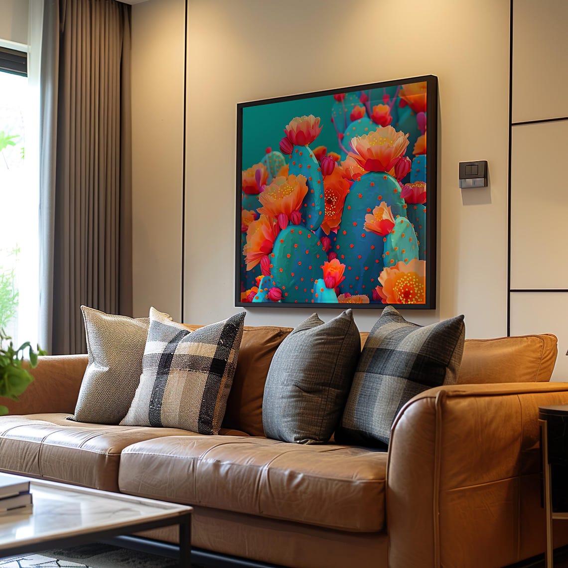 Blooming Psychedelic Cactus Flowers Maximalist Botanical Art Poster