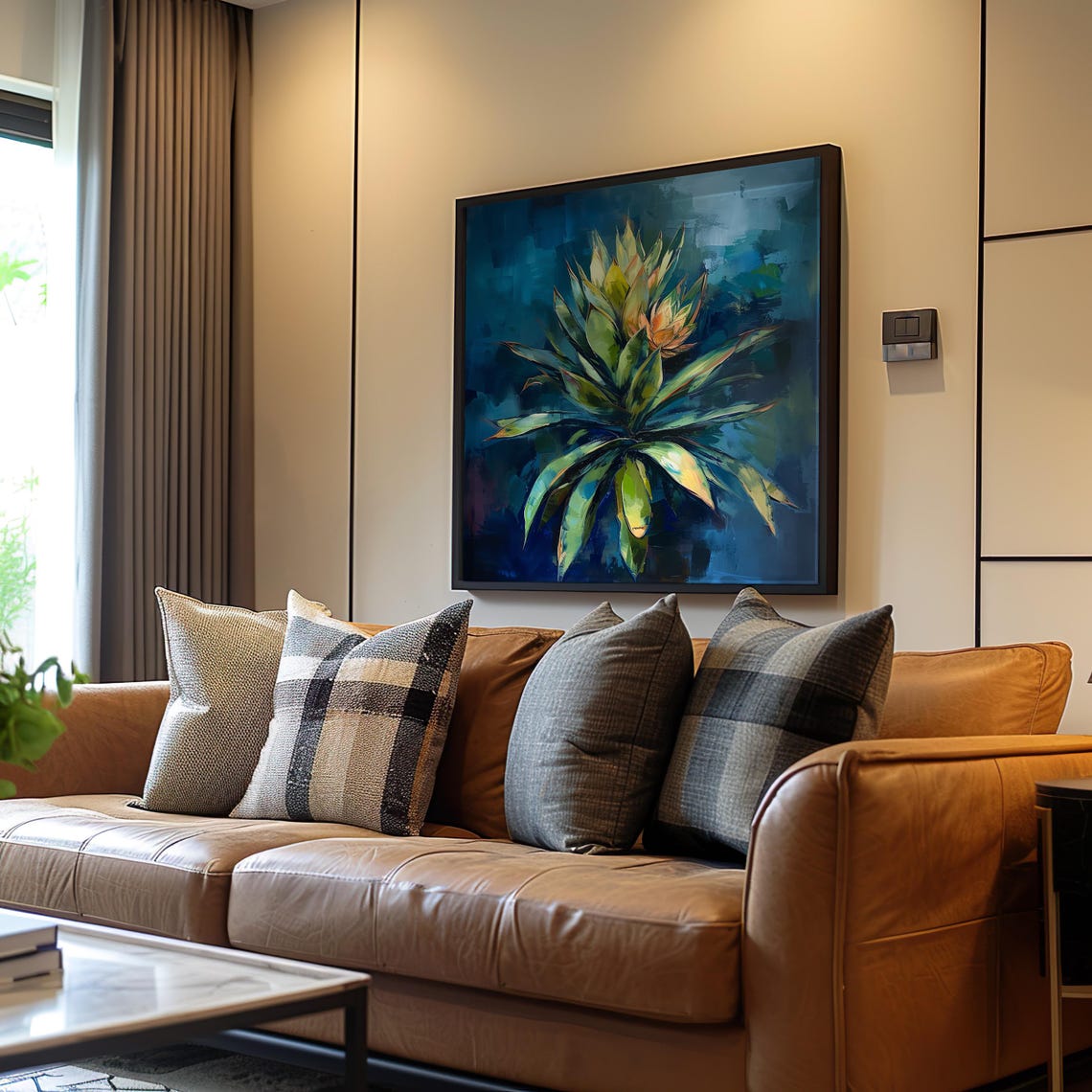 Agave Plant on Dark Teal Expressionist Botanical Oil Painting Poster