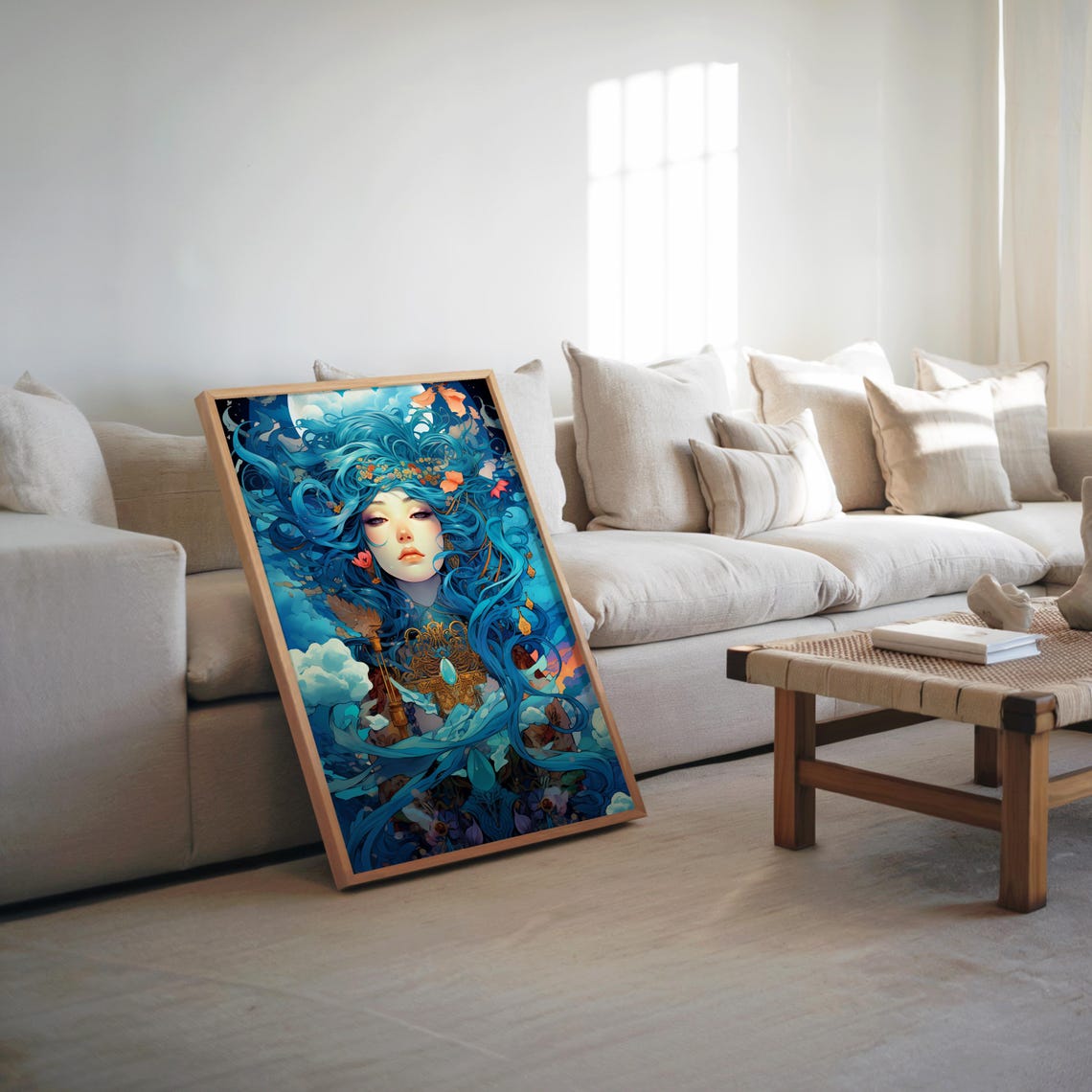 Maximalist Anime Poster Vibrant Colors Clock Detailed Art Cool Tones Unique Illustration Wall Decor