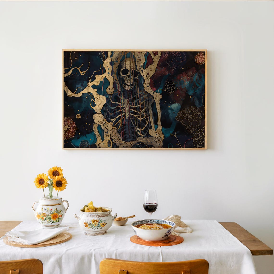 Psychedelic Skeleton Duo Maximalist Gold Bone Cosmic Art Poster
