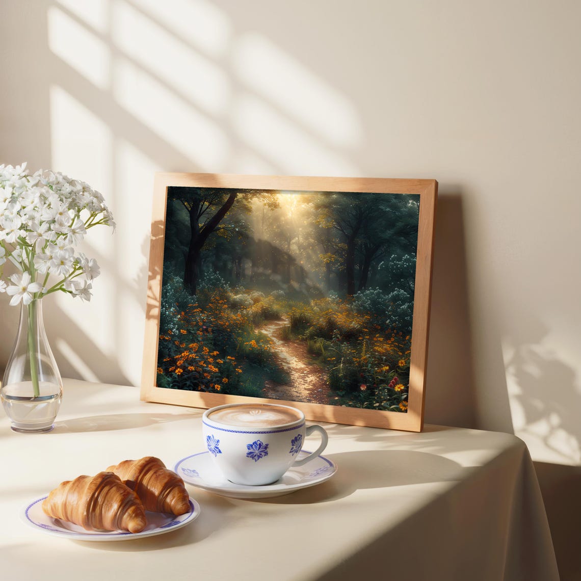 Sunlit Forest Path Wildflowers Photorealistic Impressionism Poster