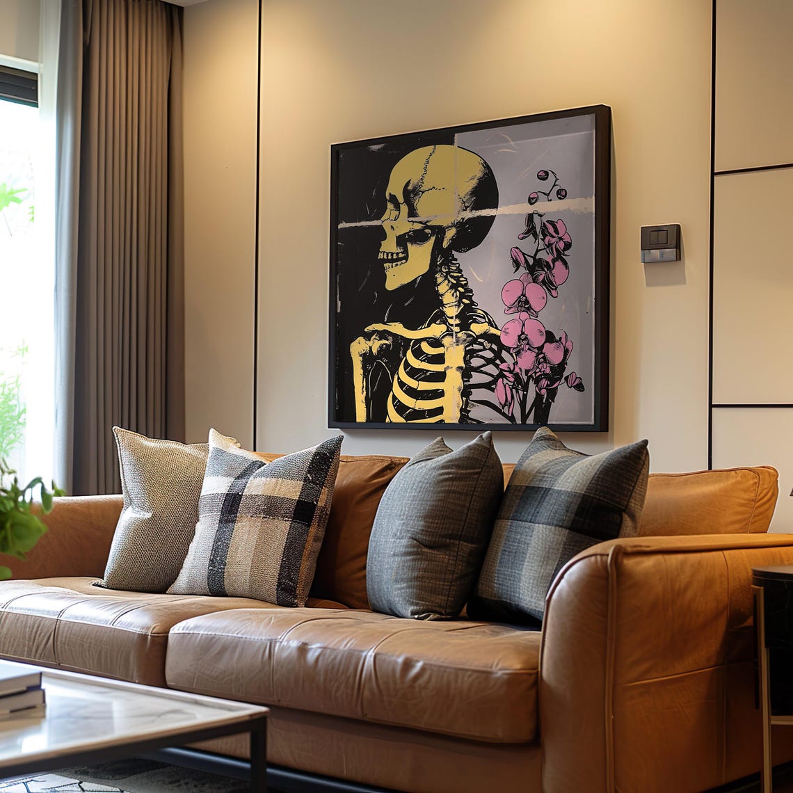 Retro Pop Art Skeleton Flower Poster Screen Print Monochrome High Contrast Gritty Vibe Acrylic Painting Etsy