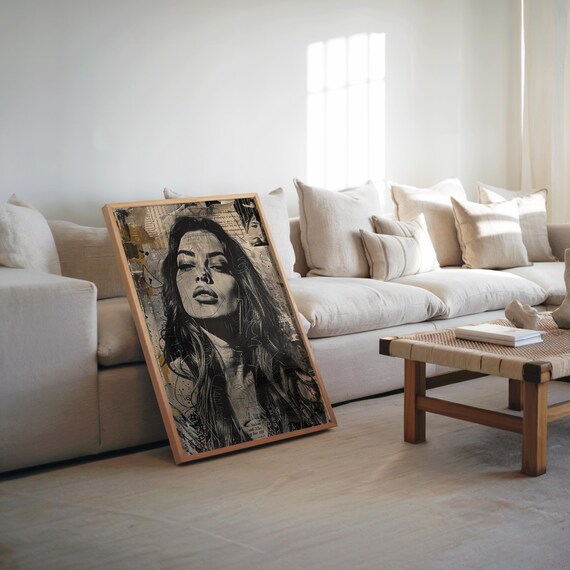 Monochrome Woman Portrait Newspaper Collage Urban Art Poster