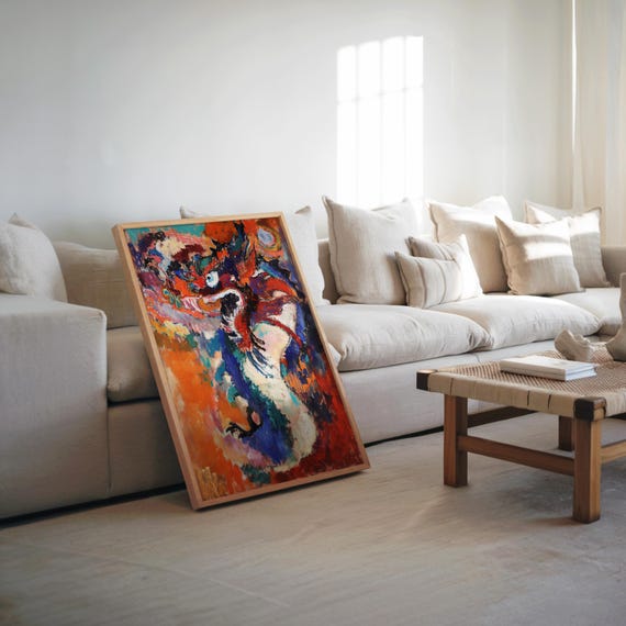 Expressionist Dragon Woman Poster Vibrant Colors Monochrome Maximalist Art Gouache And Oil Painting Glossy Palette High