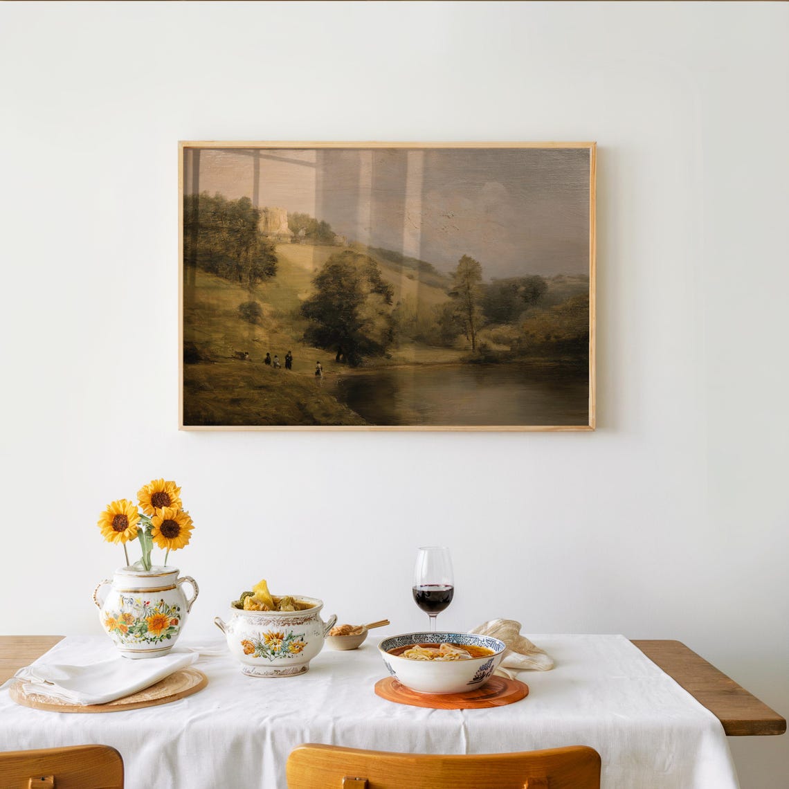 Impressionist Lakeside Hill Landscape Muted Dreamy Nature Poster