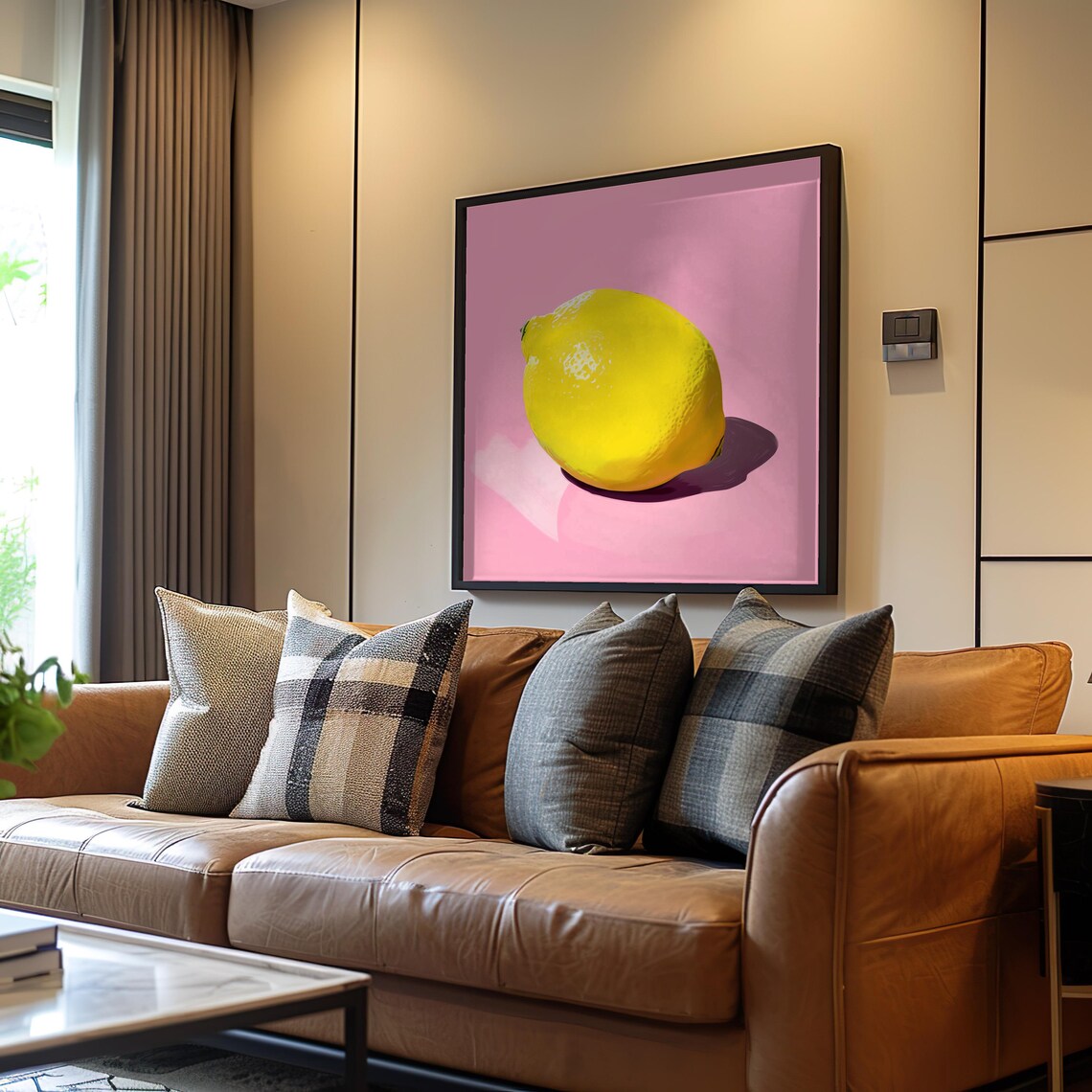 Giant Lemon Pink Background Pop Art Citrus Still Life Poster