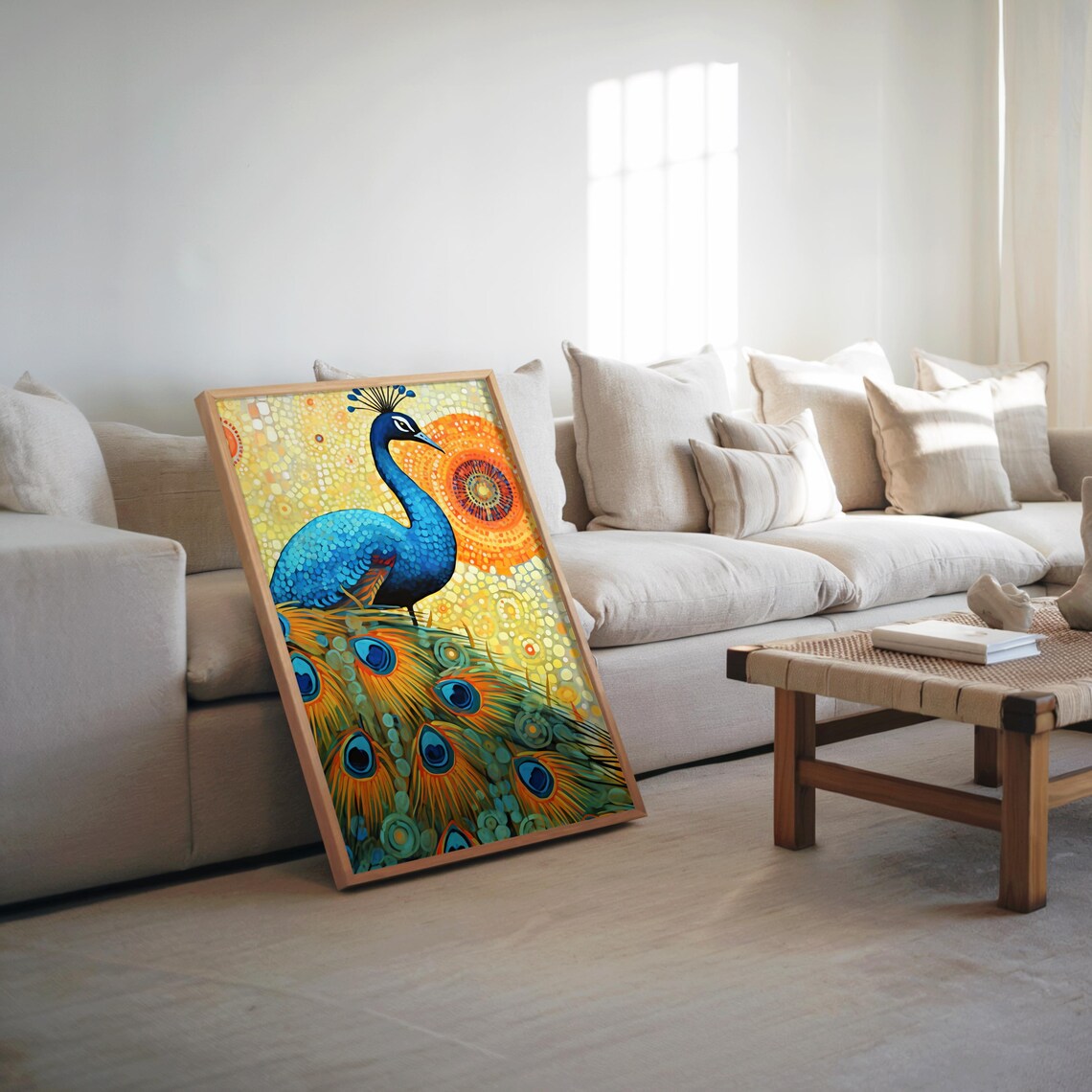 Vibrant Peacock Maximalist Mosaic Feather Painting Bird Art Poster