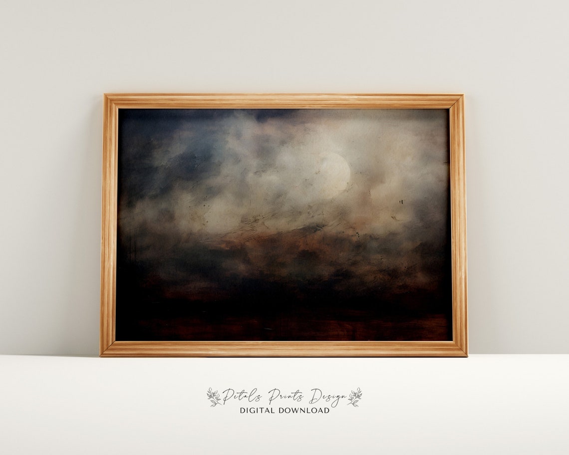 Dark Storm Clouds Pale Moon Glow Moody Nightscape Art Poster