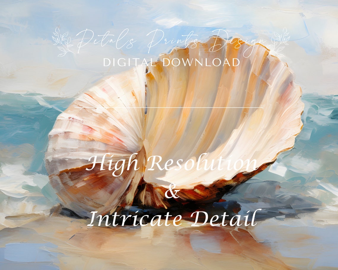 Golden Scallop Shell on Shore with Gentle Waves Coastal Poster - Image 3