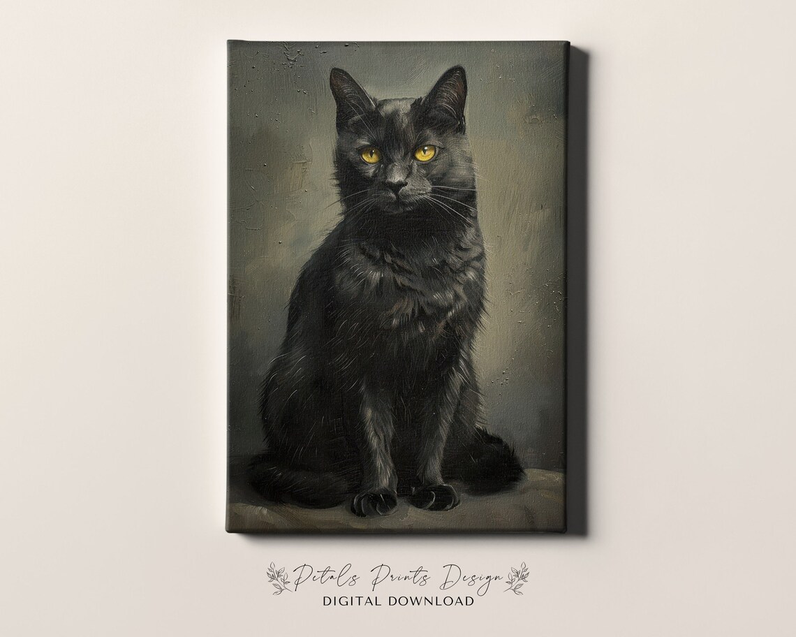 Black Cat Golden Eyes Portrait Moody Halloween Cat Art Print - Image 4