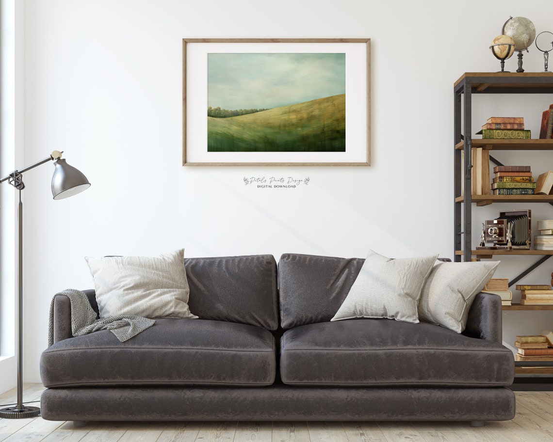 Minimalist Rolling Green Hills Sage Meadow Abstract Landscape Poster - Image 2