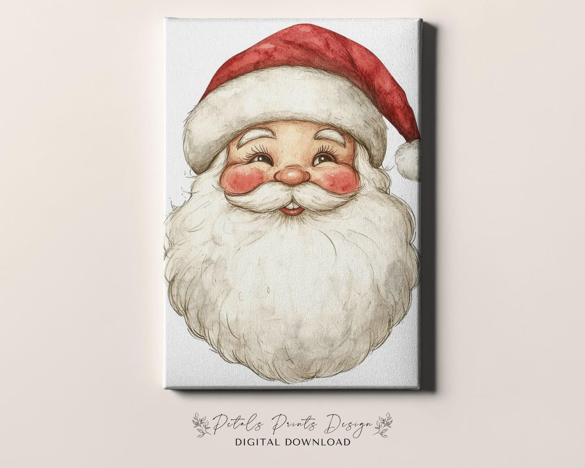 Cute Watercolor Santa Claus Face with Rosy Cheeks Christmas Poster - Image 4