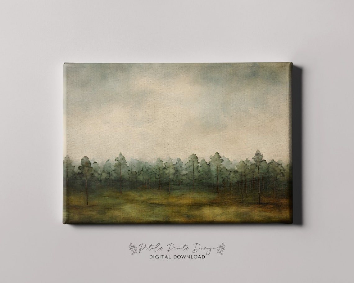 Misty Pine Forest Treeline Soft Green Watercolor Woodland Scene Poster - Image 4