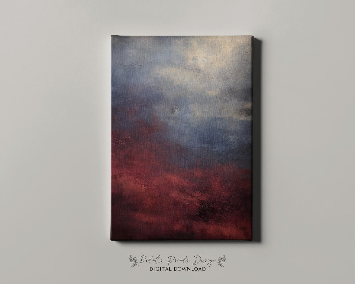 Stormy Dark Navy Burgundy Clouds Moody Abstract Sky Art Poster - Image 4