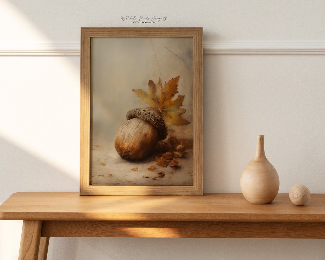 Acorn Still Life Painting, Rustic Fall Art Print - Image 3