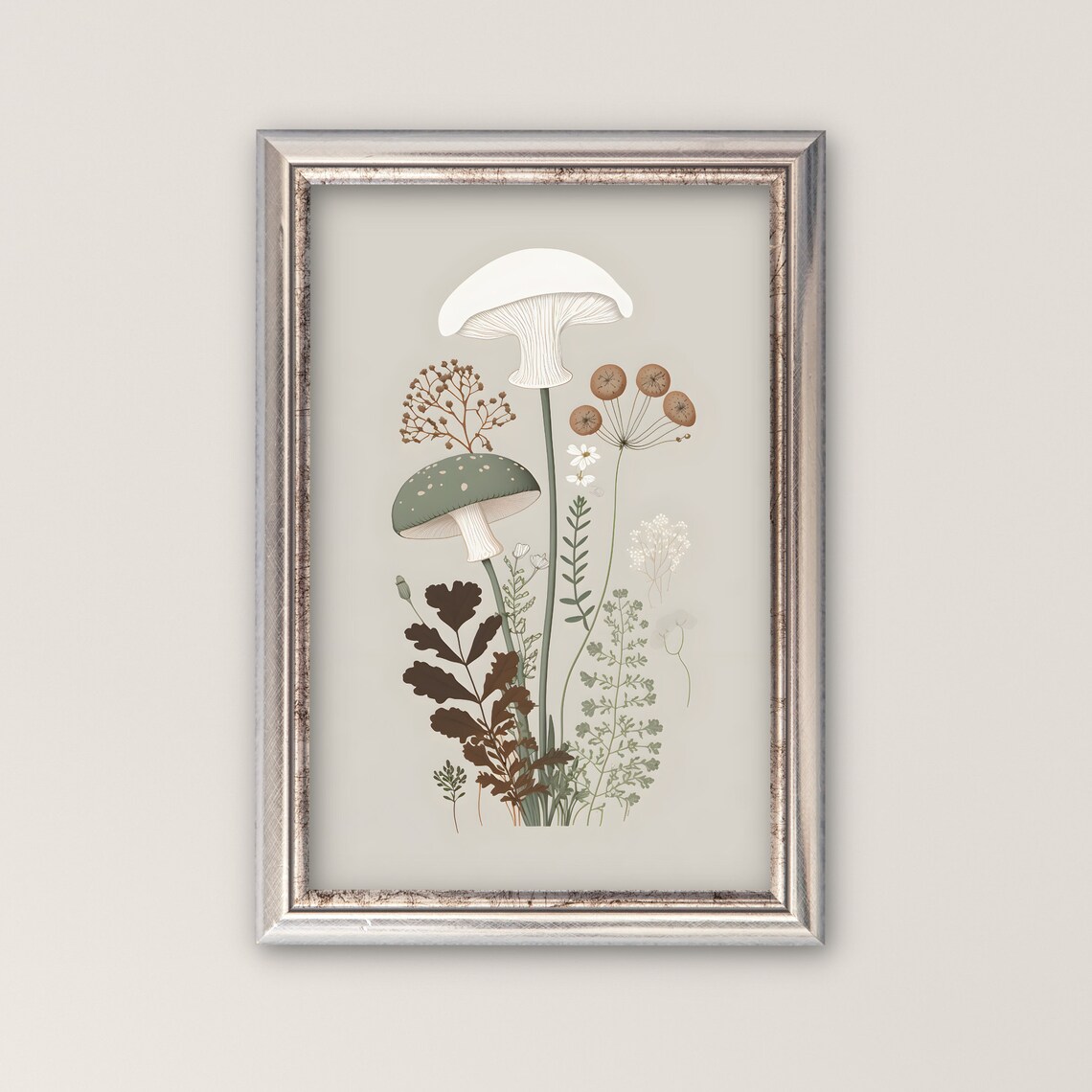 Mushroom Botanical Art Print, Rustic Folk Illustration