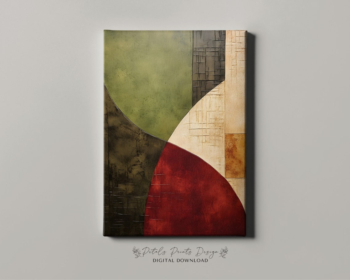 Olive Green Red Black Textured Arch Abstract Modern Art Poster - Image 4