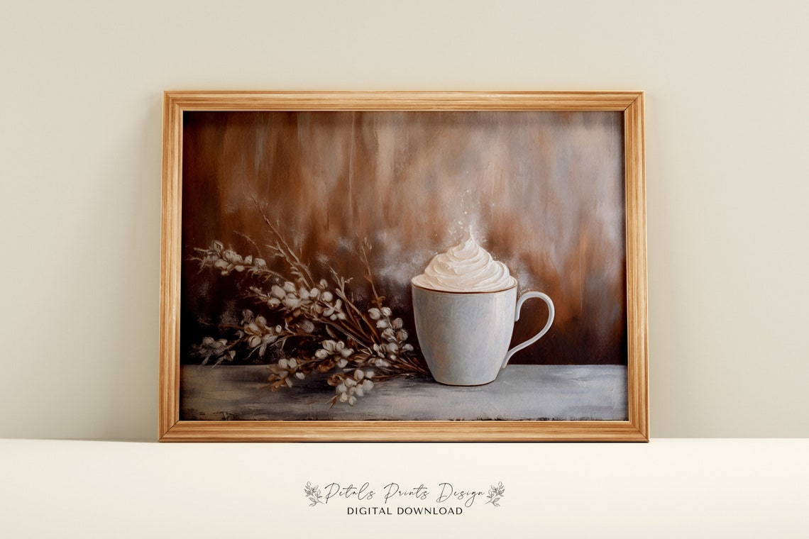 Hot Cocoa Mug with Whipped Cream Willow Branch Still Life Poster