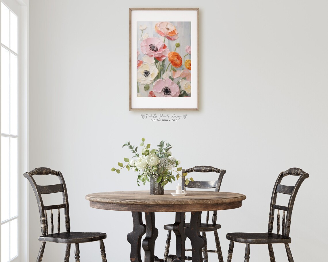 Pink Orange White Anemones Vibrant Impasto Floral Painting Poster - Image 3