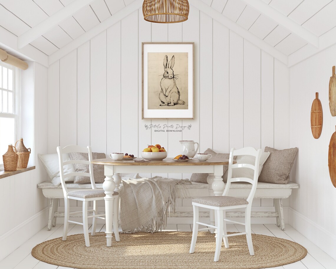 Vintage Rabbit Muted Green Wall Art Print - Image 2