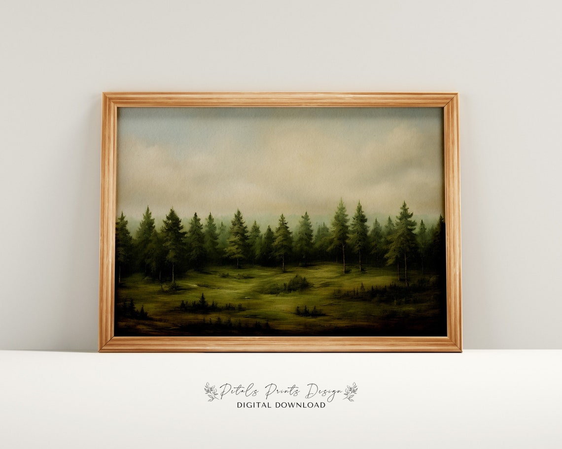 Dark Pine Forest Meadow Edge Moody Evergreen Trees Landscape Poster