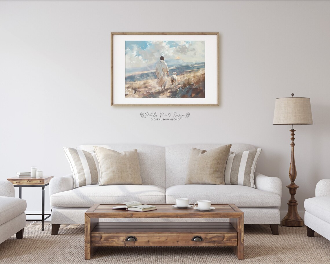 Jesus Leaves The 99 Lost Sheep Parable Christian Faith Art Print - Image 2