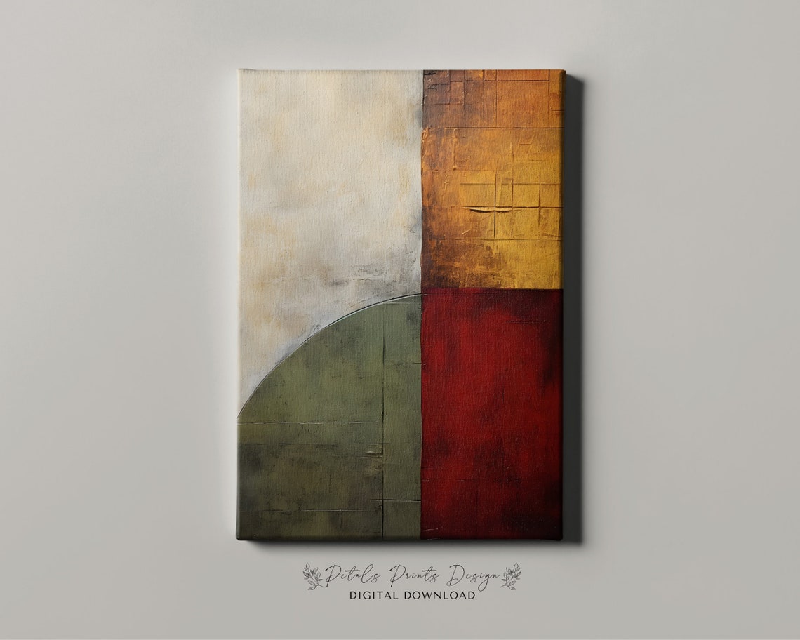 Green Gold Red Textured Blocks Earthy Modern Abstract Poster - Image 4