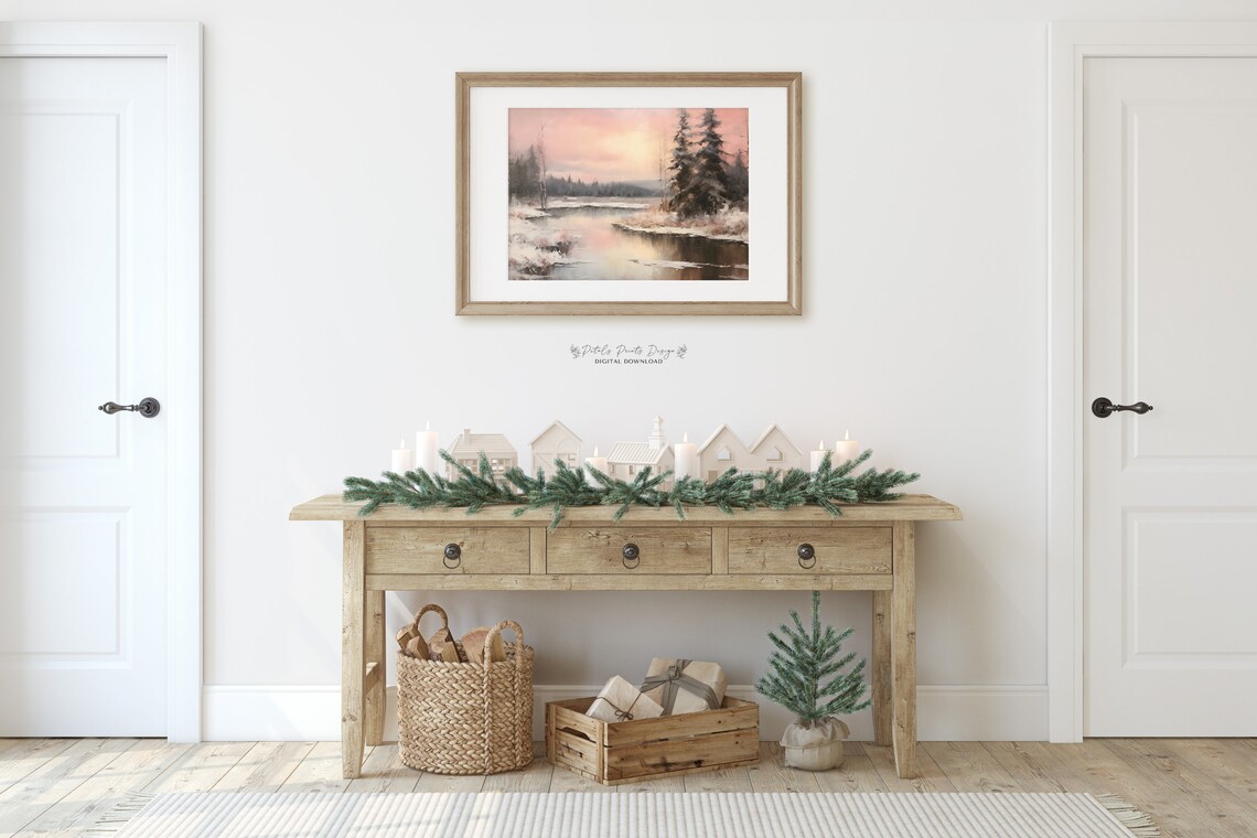 Vintage Rustic Winter Landscape Art Print - Image 2