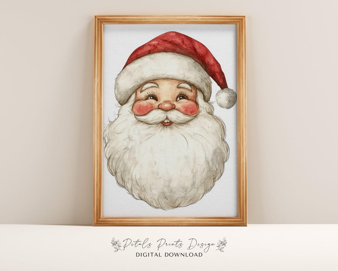 Cute Watercolor Santa Claus Face with Rosy Cheeks Christmas Poster