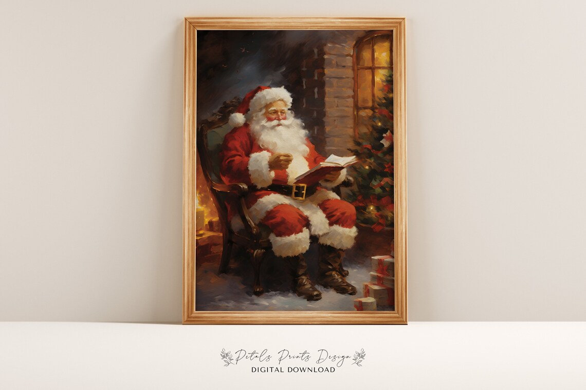 Christmas Santa Still Life, Rustic Vintage Art Print