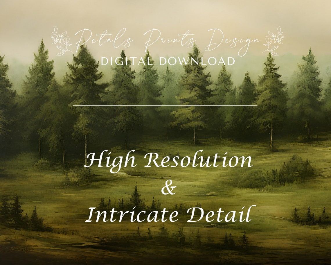 Dark Pine Forest Meadow Edge Moody Evergreen Trees Landscape Poster - Image 3