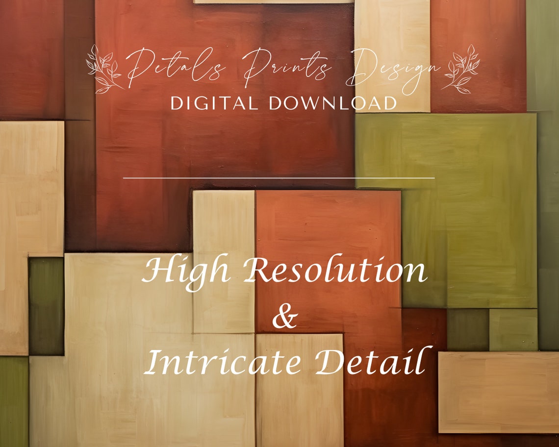 Rust Olive Block Cubist Abstract Earth Tone Geometric Art Poster - Image 3