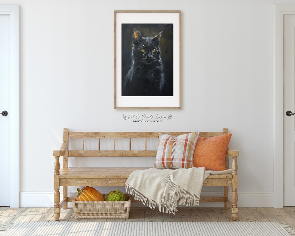Black Cat Night Sky Portrait Yellow Eyes Mystical Starry Art Print - Image 3