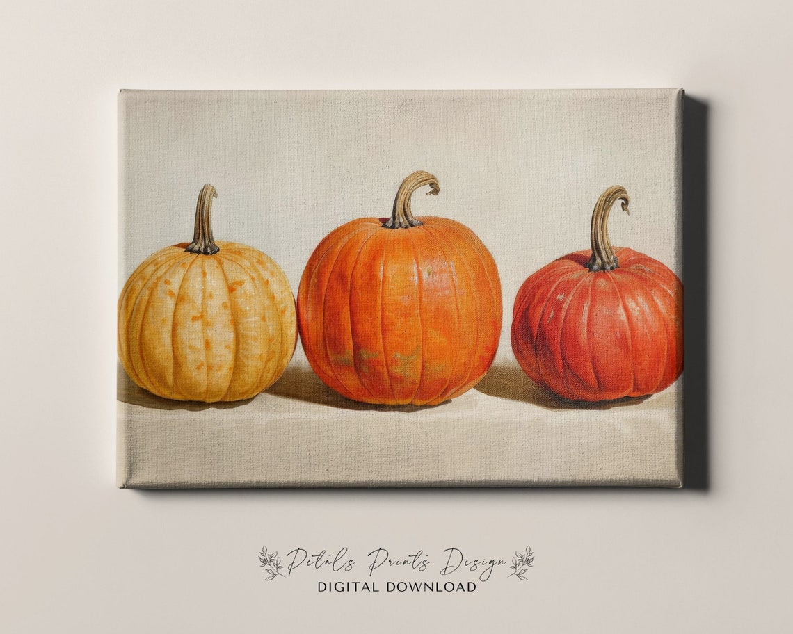 Three Pumpkins Still Life Autumn Harvest Thanksgiving Wall Art - Image 4