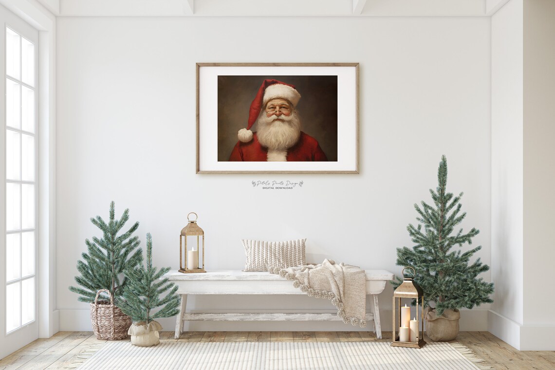 Santa Still Life Painting, Rustic Christmas Art - Image 2