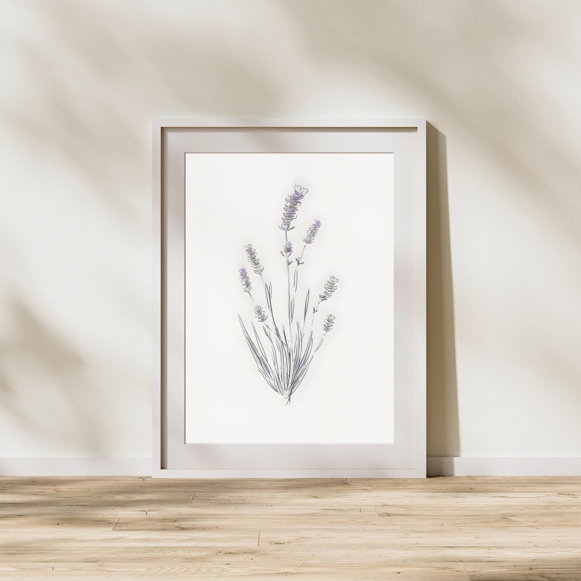 Minimalist Watercolor Lavender Stalks Folk Botanical Illustration Art Poster