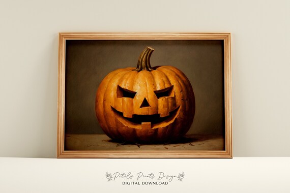 Vintage Halloween Pumpkin Painting Rustic Wall Art