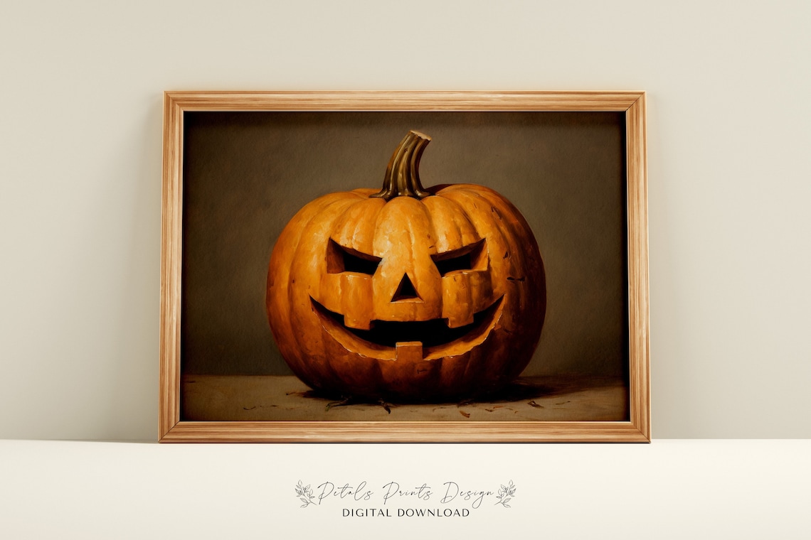 Vintage Halloween Pumpkin Painting Rustic Wall Art