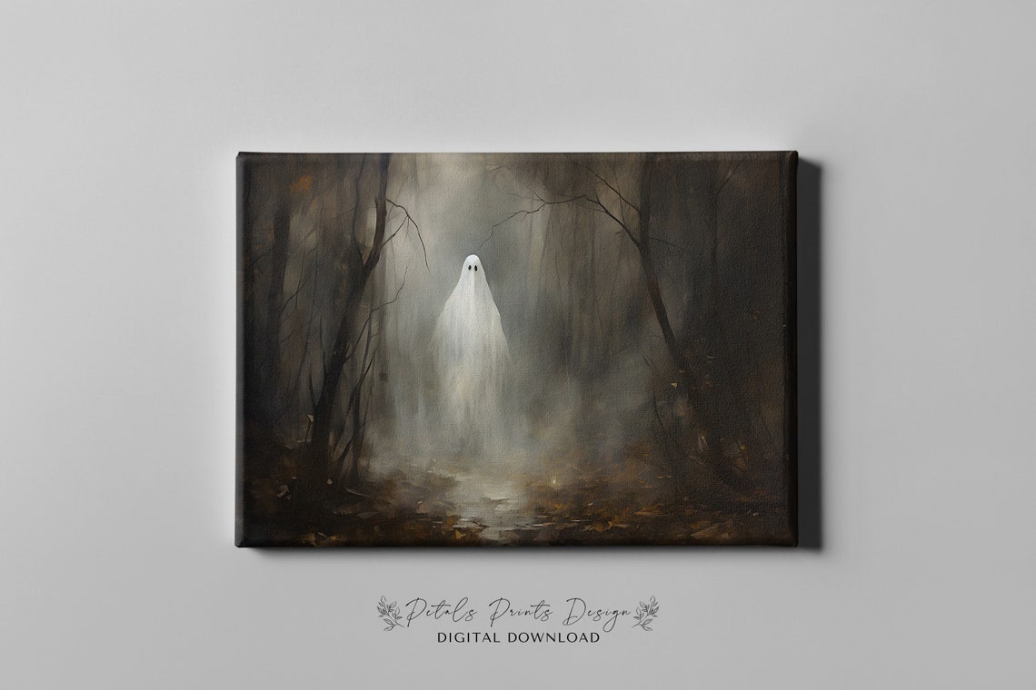 Sheet Ghost Misty Dark Forest Spooky Vintage Halloween Poster - Image 3