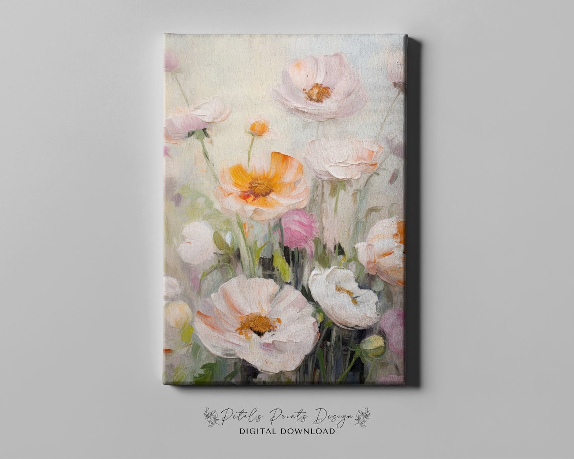 Soft Pastel Poppies Impressionistic Wildflower Meadow Painting Poster - Image 4