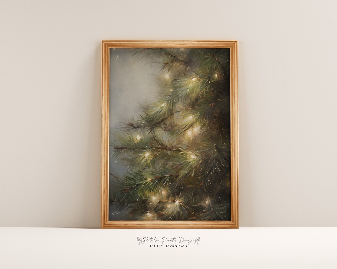 Evergreen Christmas Art Print, Rustic Vintage Holiday - Image 3